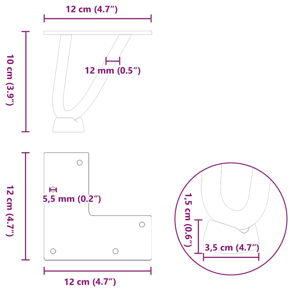 4 db natúr acél hajtűláb dohányzóasztalhoz 10 cm tömör acél