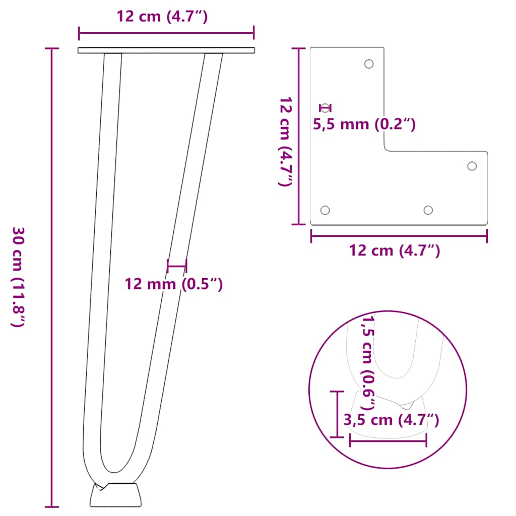 4 db natúr acél hajtűláb dohányzóasztalhoz 30 cm tömör acél
