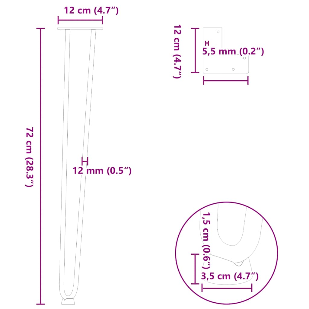 4 db-os hajtűlábak konzolasztalhoz, 72 cm, tömör acél, fehér