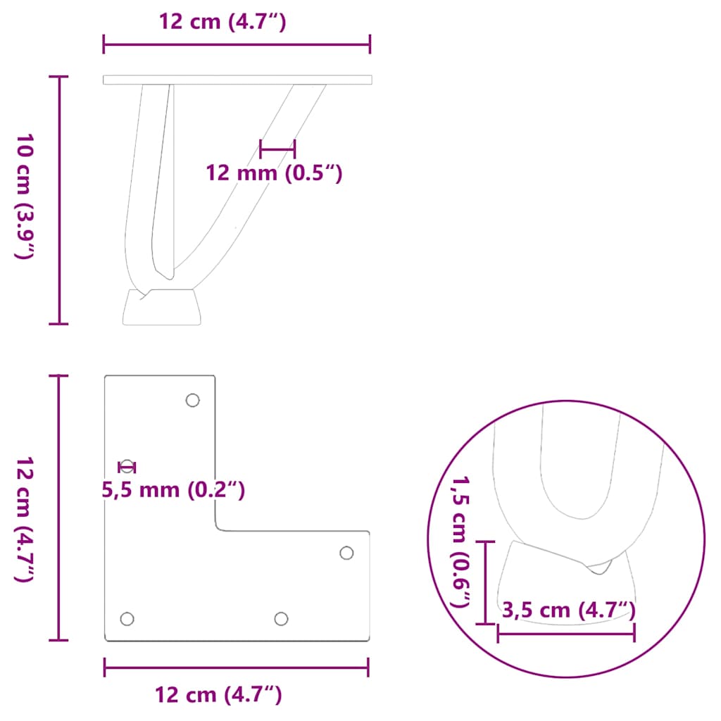 4 db antracitszürke, tömör acél hajtűláb dohányzóasztalhoz 10 cm