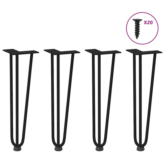 4 db fekete, tömör acél hajtűláb dohányzóasztalhoz 42 cm