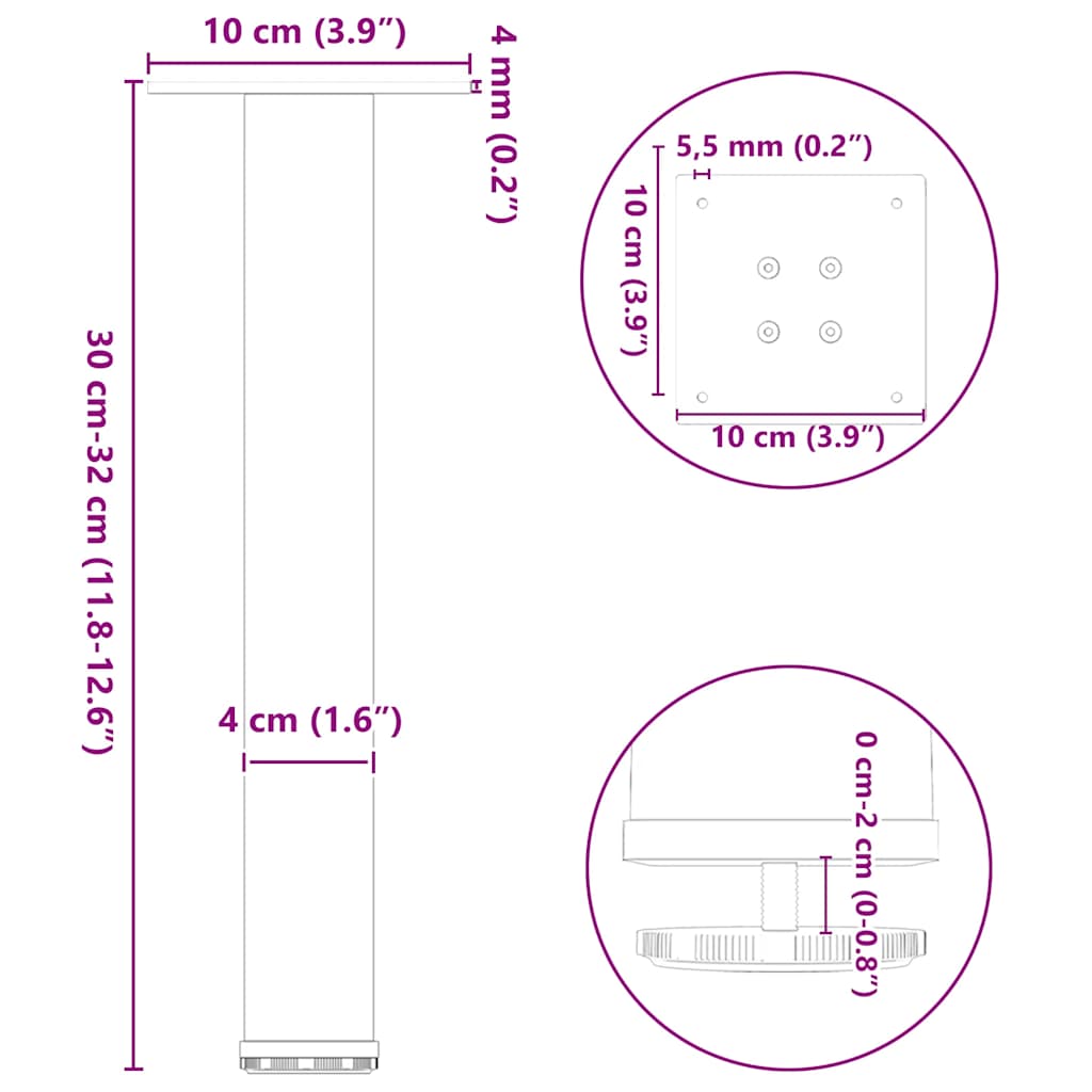 4 db fekete acél dohányzóasztal láb 30-32 cm