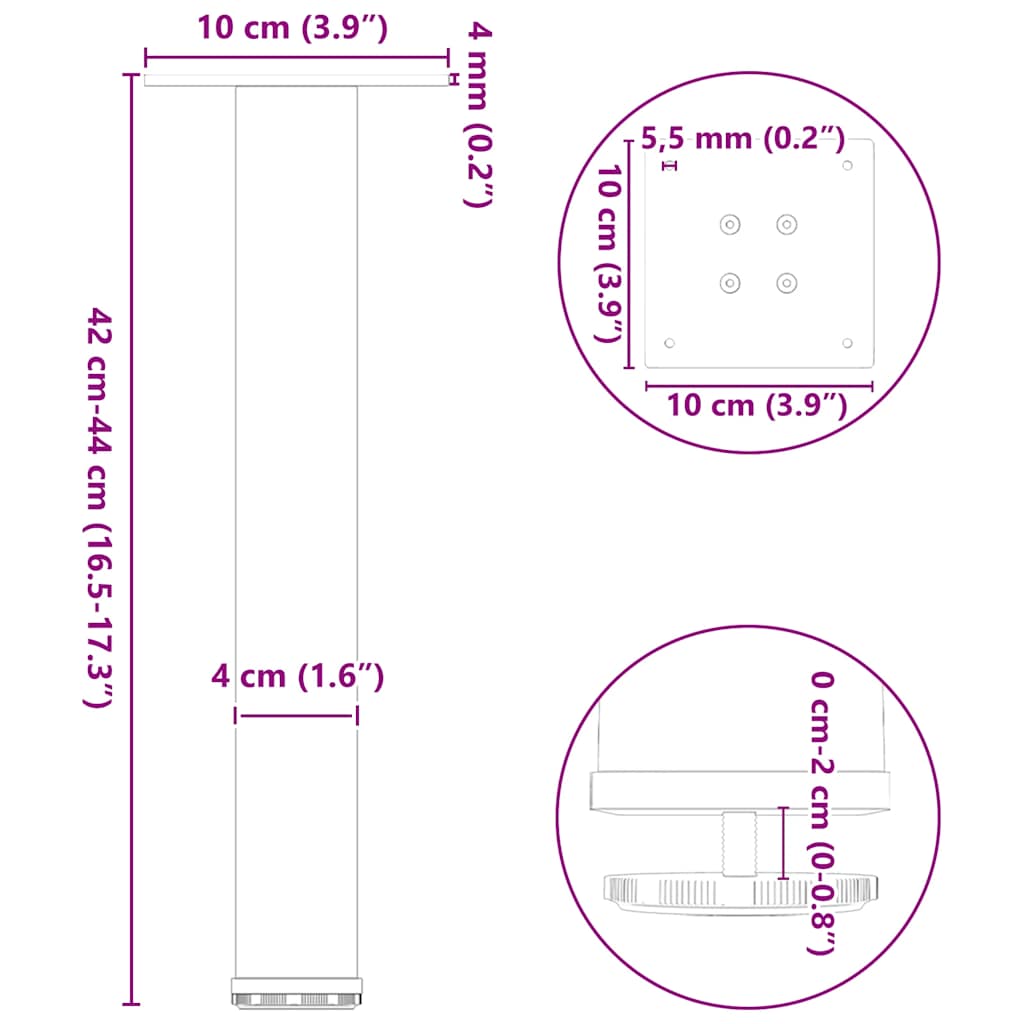 4 db natúr acél dohányzóasztal láb 42-44 cm acél