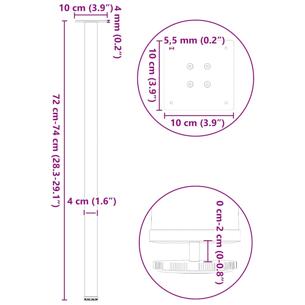 4 db fehér acél konzolasztal láb 72-74 cm