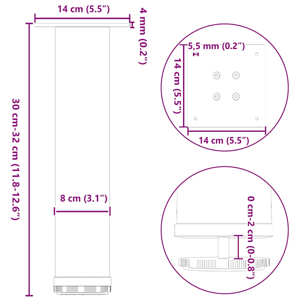 4 db antracitszürke acél dohányzóasztal láb 30-32 cm