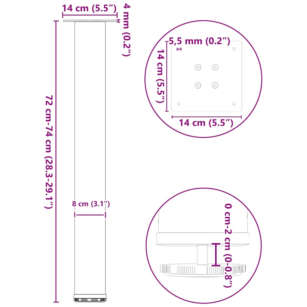4 db natúr acél konzolasztal láb 72-74 cm acél