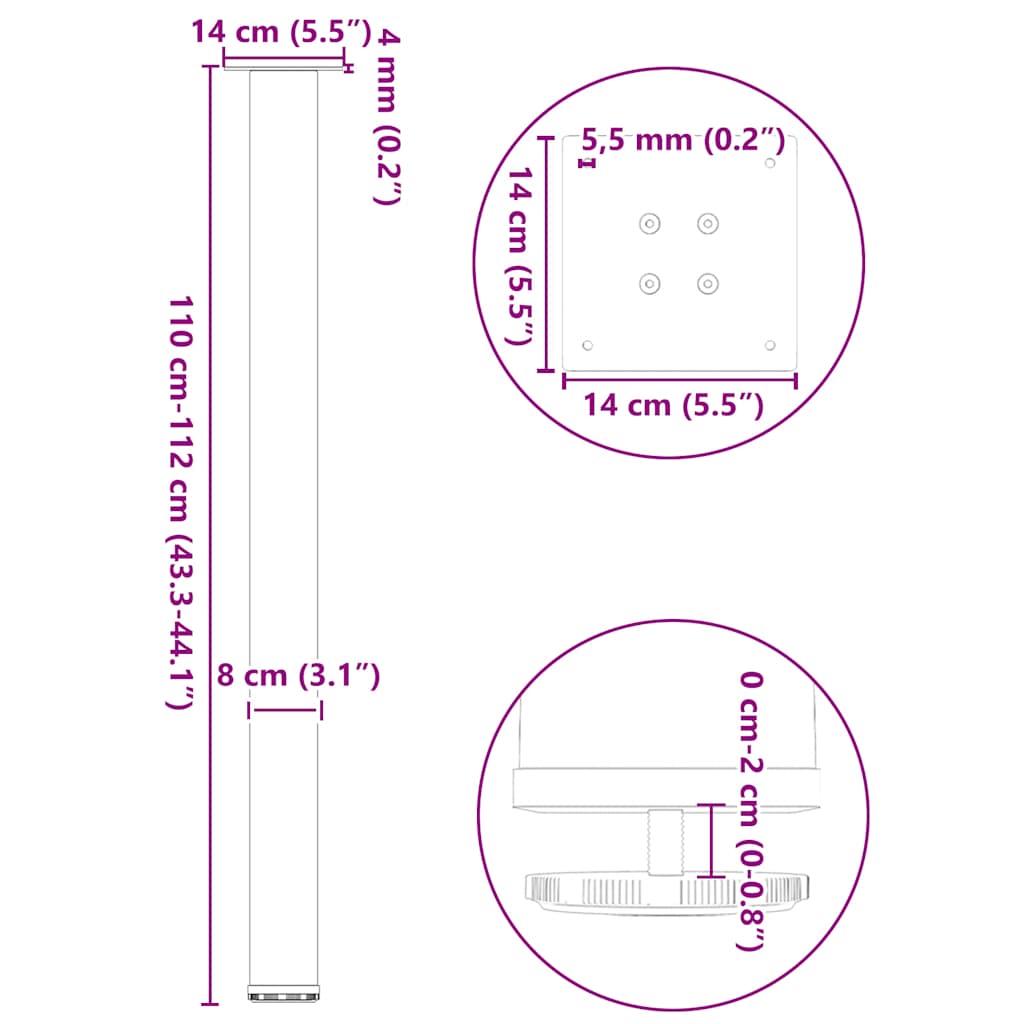 4 db fehér bárasztal láb 110-112 cm acél