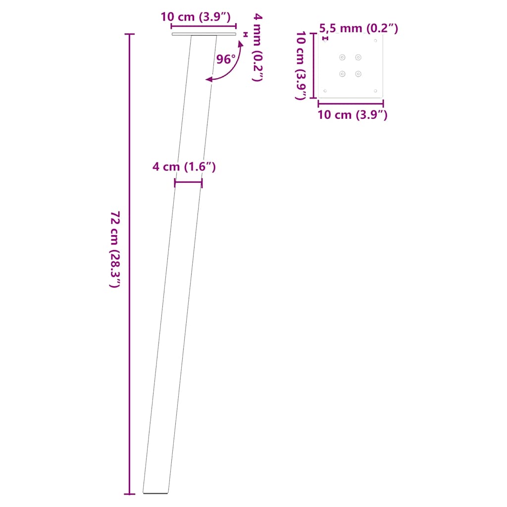 4 db antracitszürke acél konzolasztal láb 72 cm