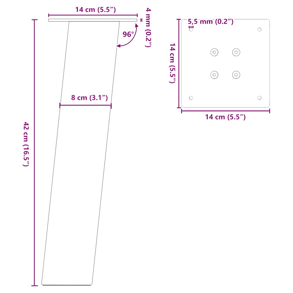 4 db natúr acél dohányzóasztal láb 42 cm acél