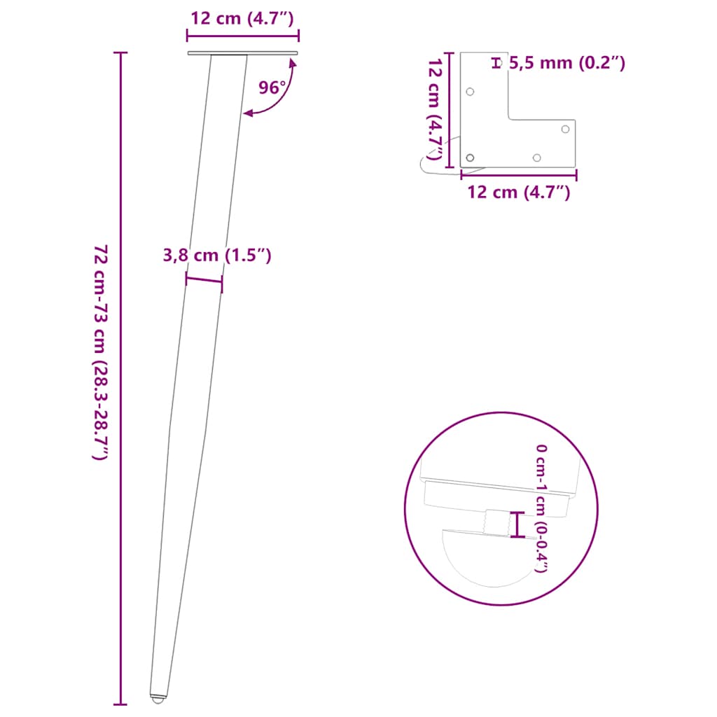 4 db kúpos alakú natúr acél konzolasztal láb 72-73 cm