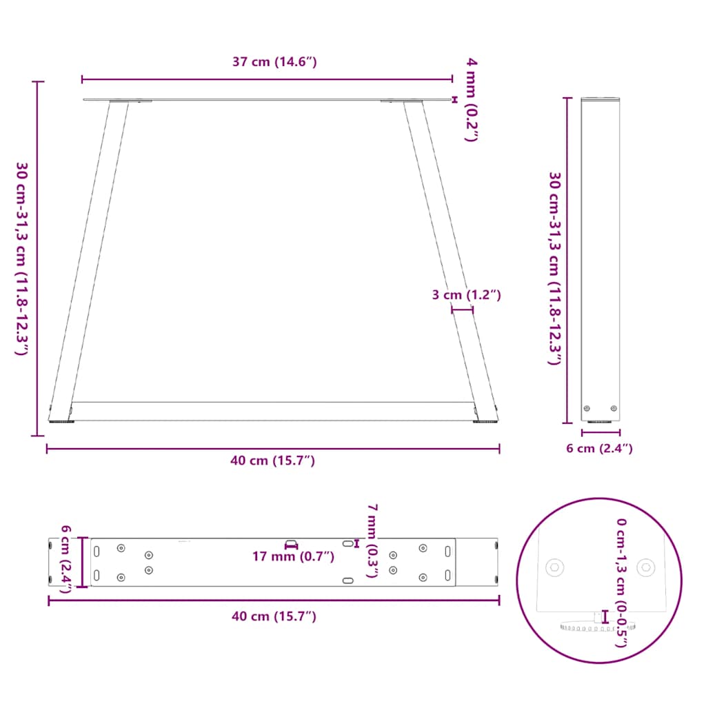 2 db fekete, V-alakú acél dohányzóasztal láb 40 x (30-31,3) cm