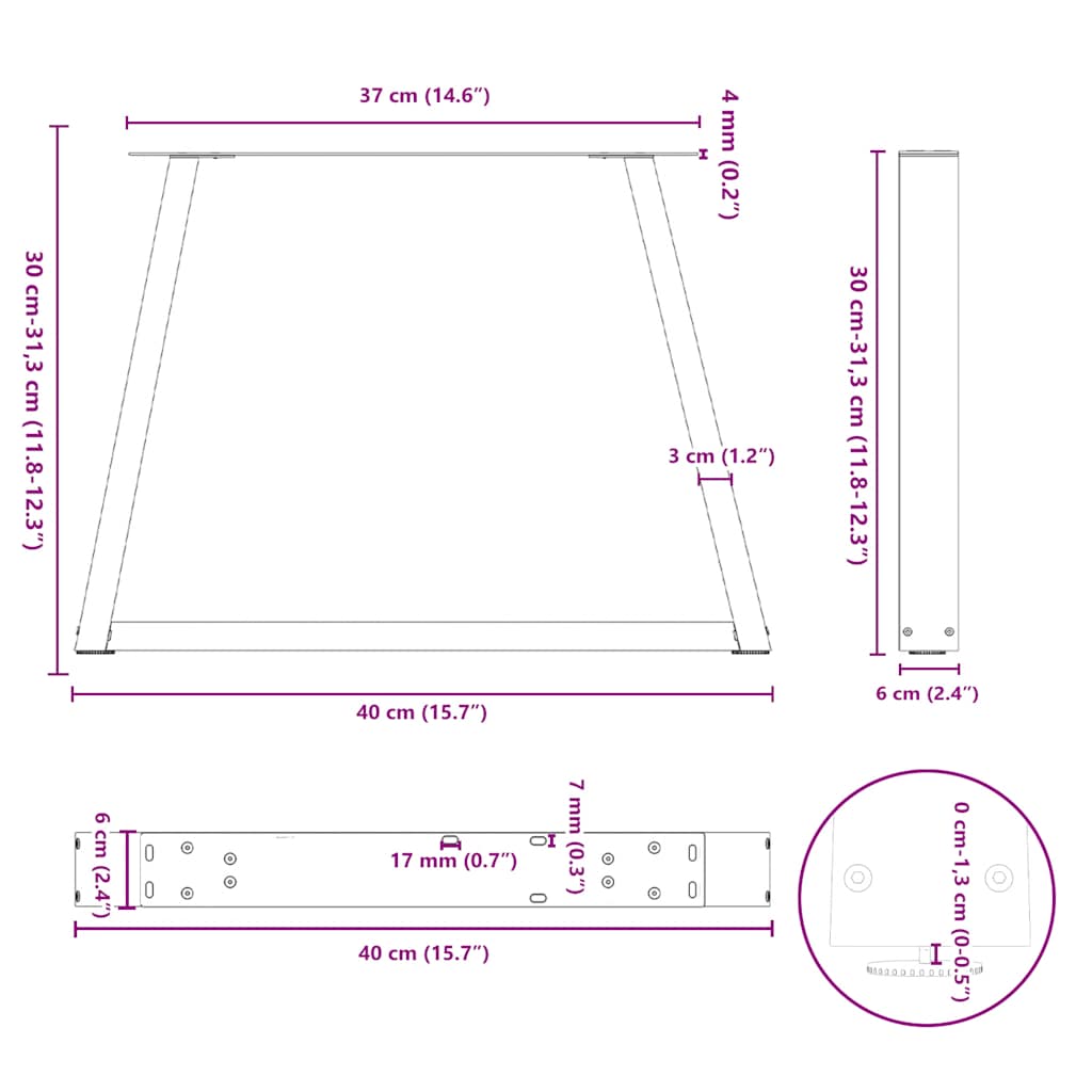 2 db antracitszürke, V-alakú acél dohányzóasztal láb 40 x (30-31,3) cm