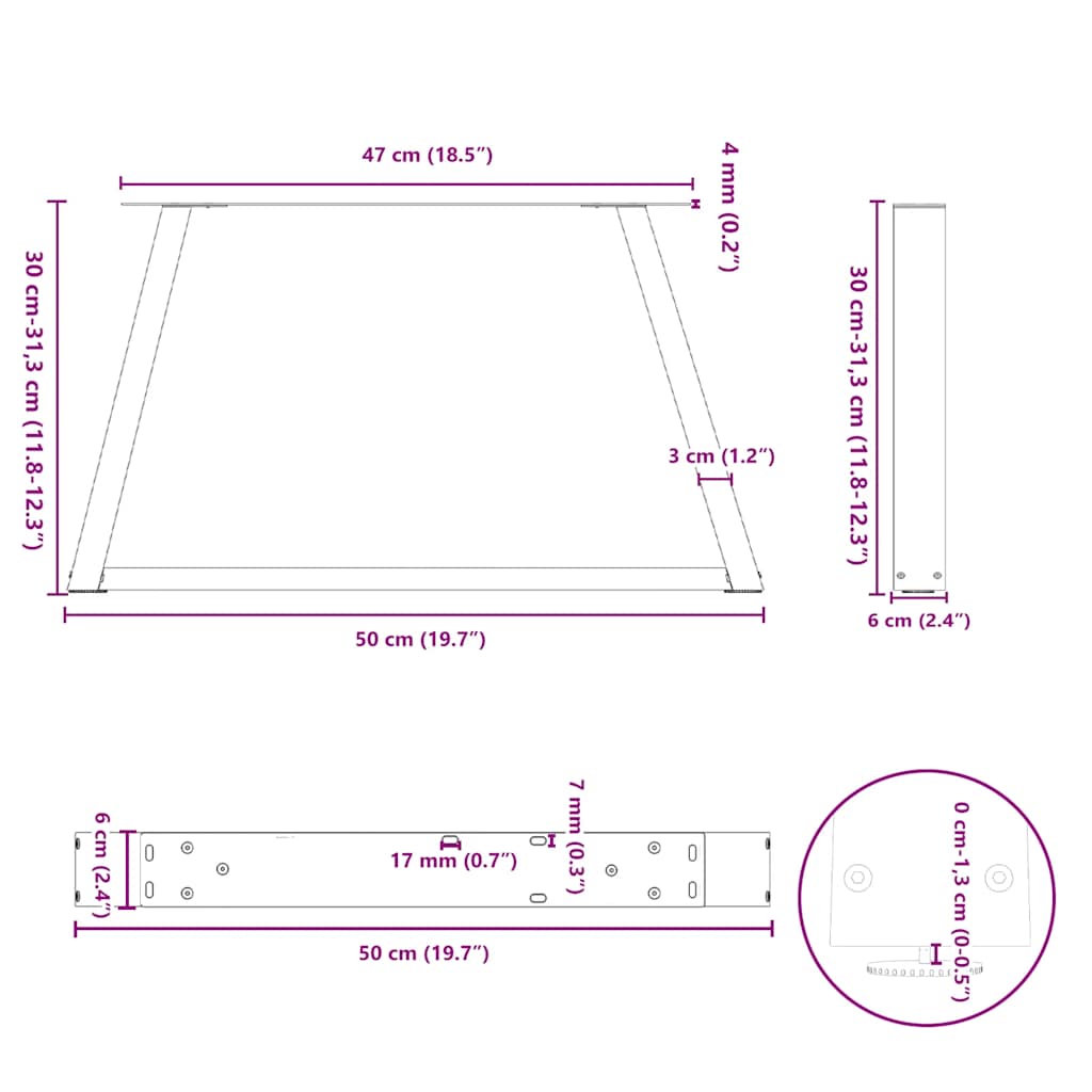 2 db antracitszürke, V-alakú acél dohányzóasztal láb 50 x (30-31,3) cm