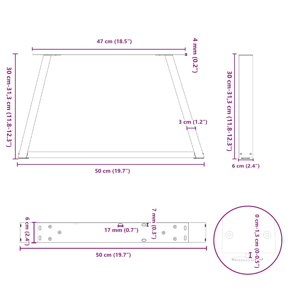 2 db V-alakú natúr acél dohányzóasztal láb 50x(30-31,3) cm