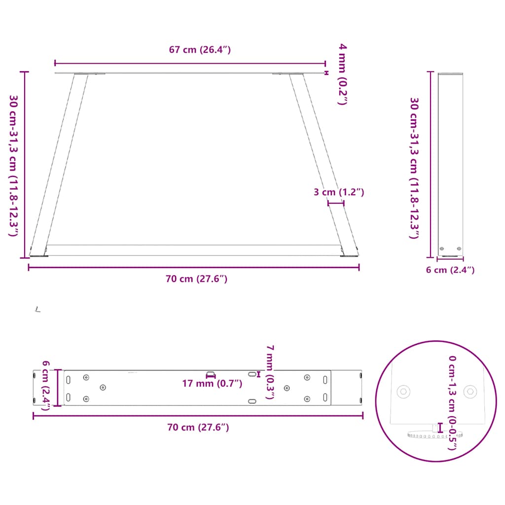 2 db antracitszürke, V-alakú acél dohányzóasztal láb 70 x (30-31,3) cm