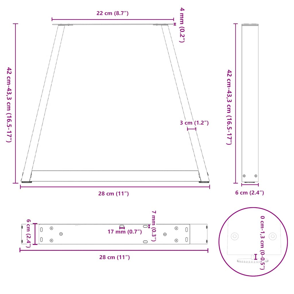 2 db antracitszürke, V-alakú acél dohányzóasztal láb 28 x (42-43,3) cm