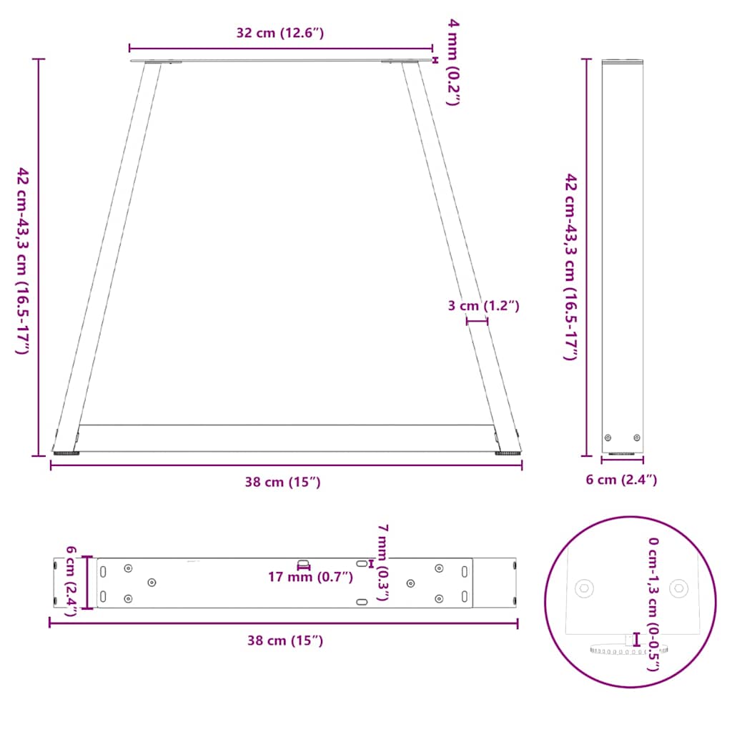 2 db antracitszürke, V-alakú acél dohányzóasztal láb 38x(42-43,3) cm