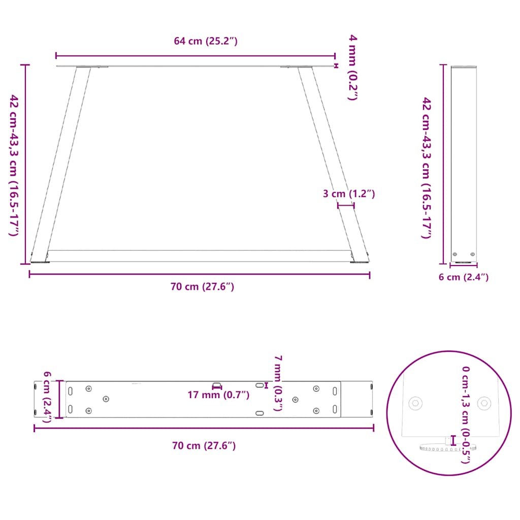 2 db fehér, V-alakú acél dohányzóasztal láb 70 x (42-43,3) cm