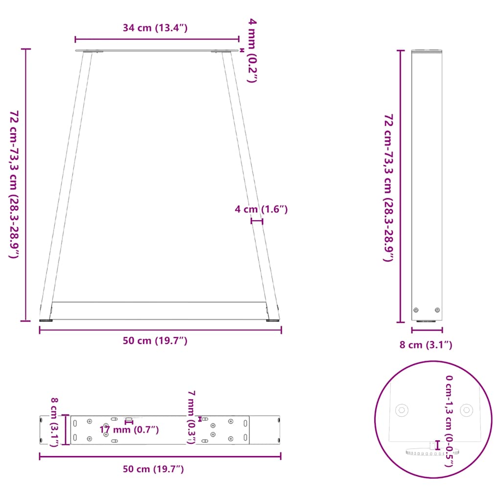 2 db fehér, V-alakú étkezőasztal láb 50x(72-73,3) cm acél étkezőasztalhoz