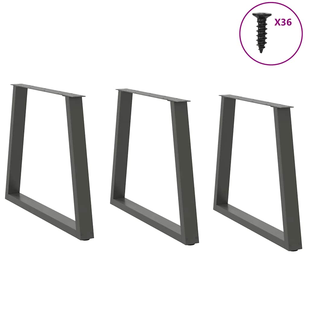 3 db antracitszürke, V-alakú acél étkezőasztalláb 70 x (72-73,3) cm