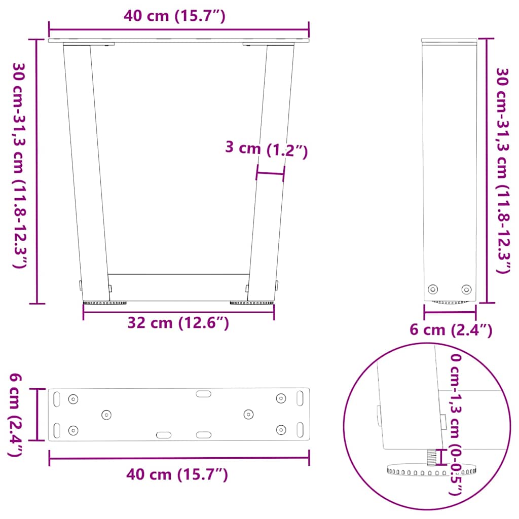 2 db antracitszürke, V-alakú acél dohányzóasztal láb 40 x (30-31,3) cm