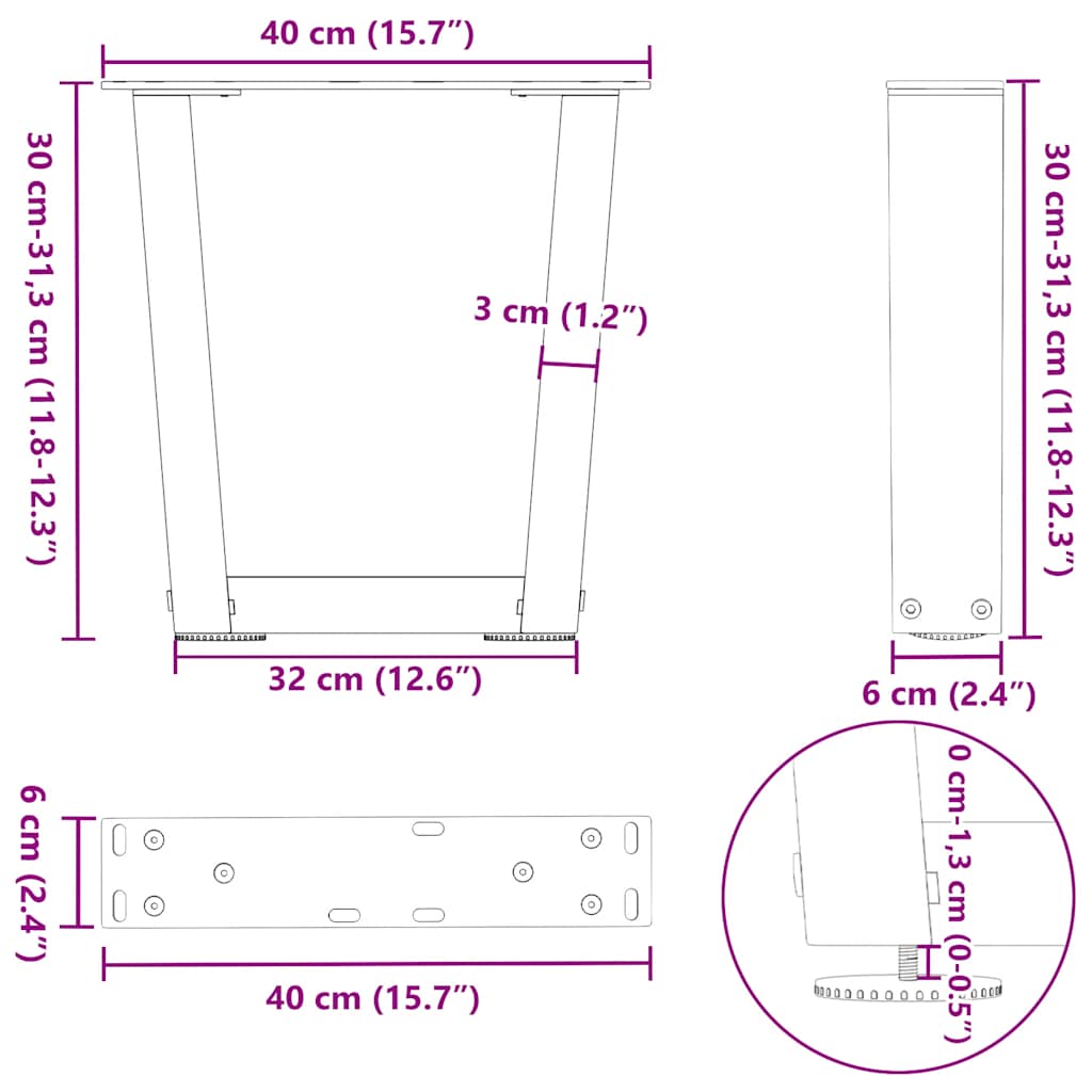 2 db V-alakú natúr acél dohányzóasztal láb 40 x (30-31,3) cm