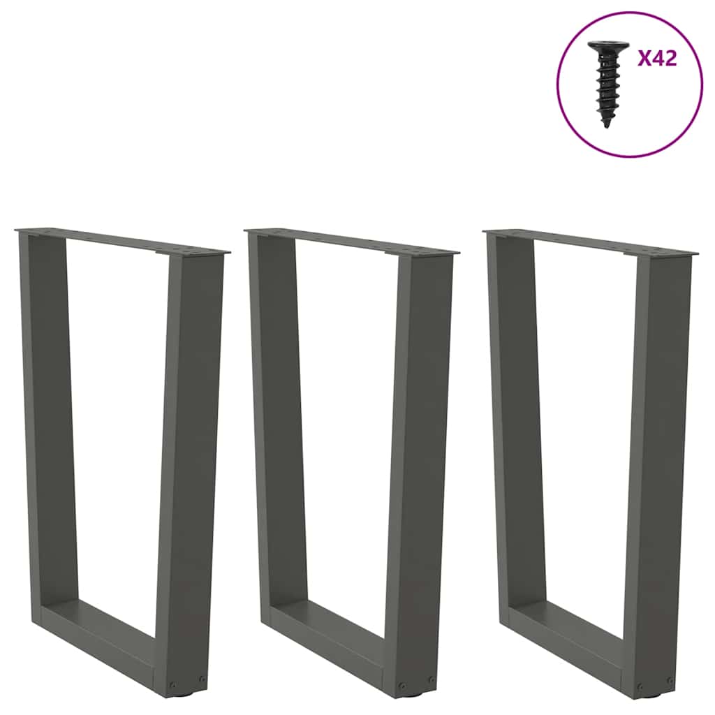 3 db antracitszürke, V-alakú acél étkezőasztalláb 70 x (72-73,3) cm