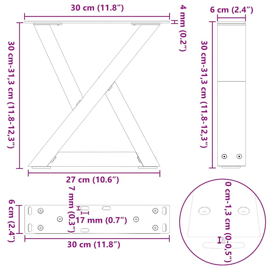 2 db antracitszürke acél dohányzóasztal láb 30x(30-31,3) cm