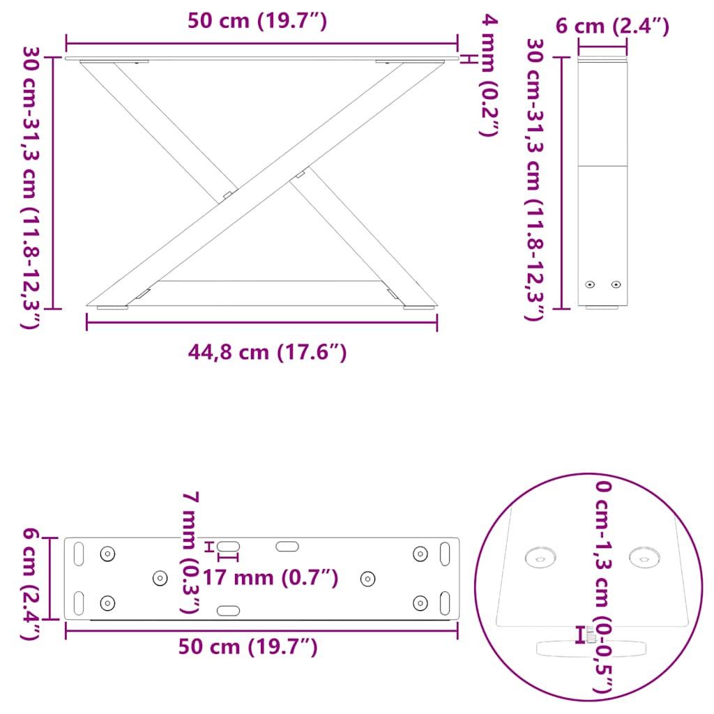 2 db fehér dohányzóasztal láb 50 x (30-31,3) cm acél dohányzóasztal láb