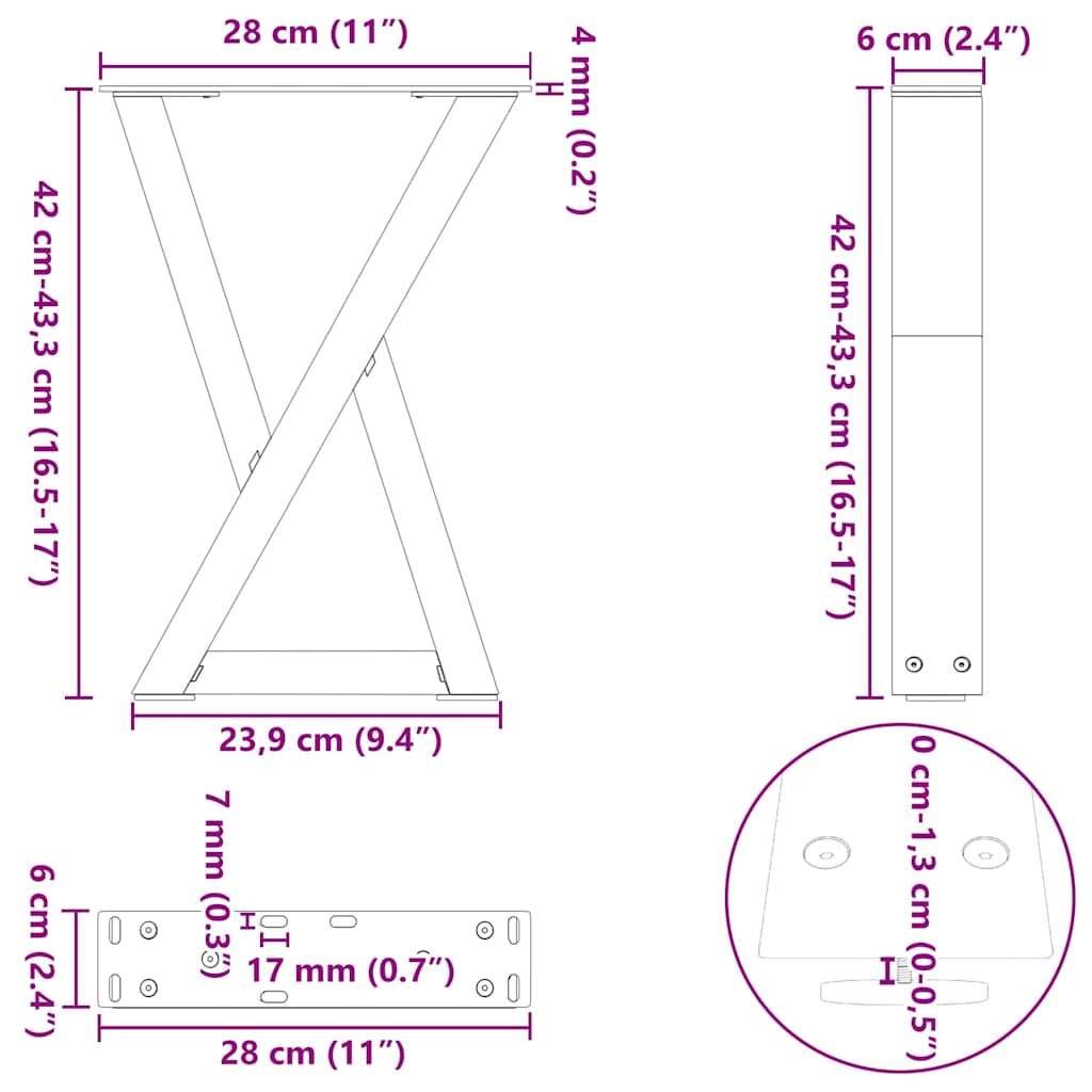 2 db fehér dohányzóasztal láb 28 x (42-43,3) cm acél dohányzóasztal láb