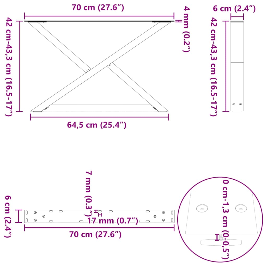 2 db natúr acél dohányzóasztal láb 70 x (42-43,3) cm acél