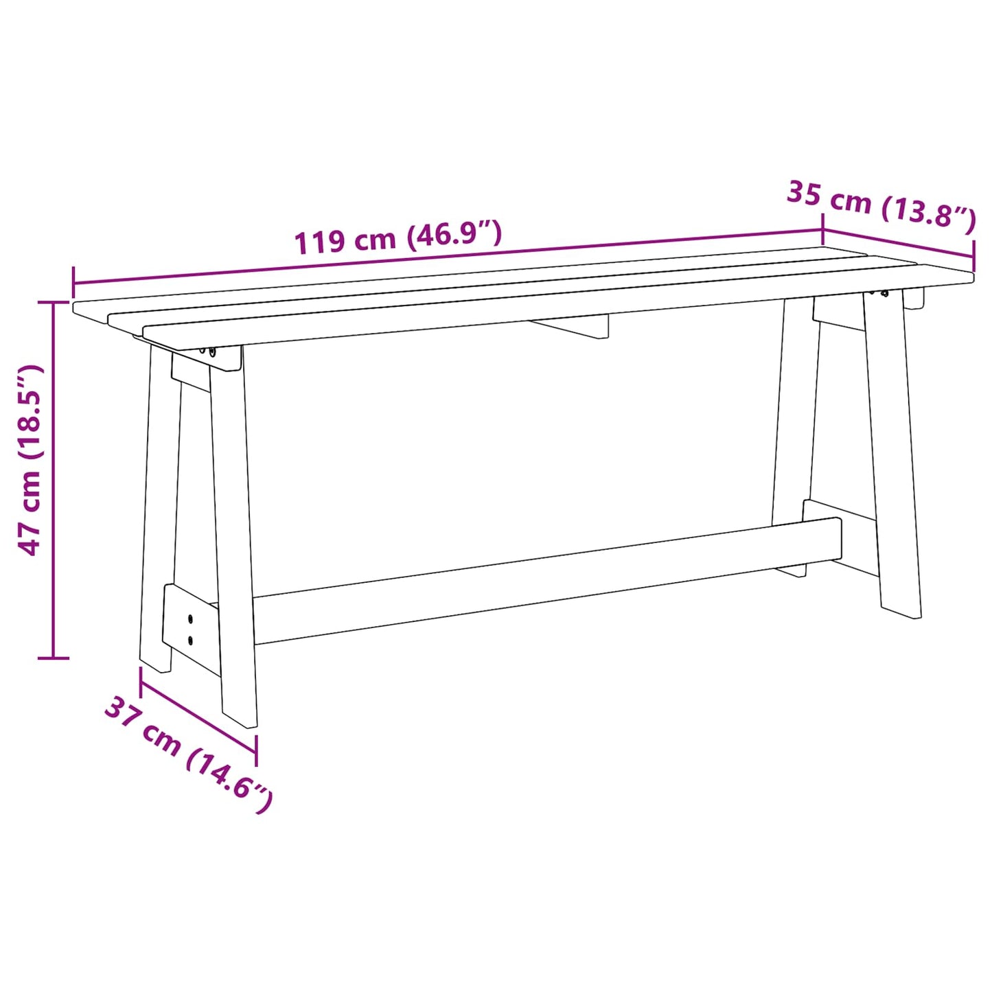 Kerti pad Barna 119 x 37 x 47 cm Tömör fenyőfa
