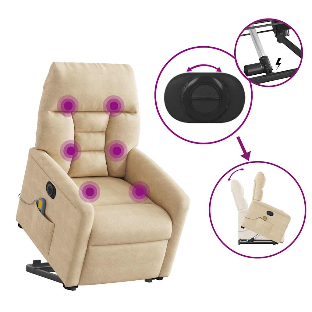 krémszínű mikroszálas szövet elektromos álló masszázsfotel