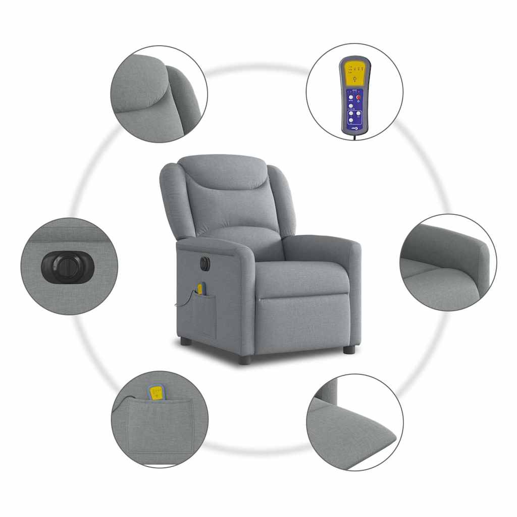 világosszürke szövet dönthető elektromos masszázsfotel