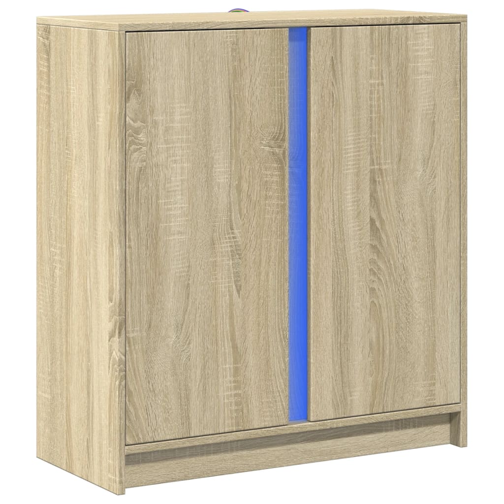 sonoma tölgy szerelt fa tálalószekrény LED-del 77 x 34 x 85 cm