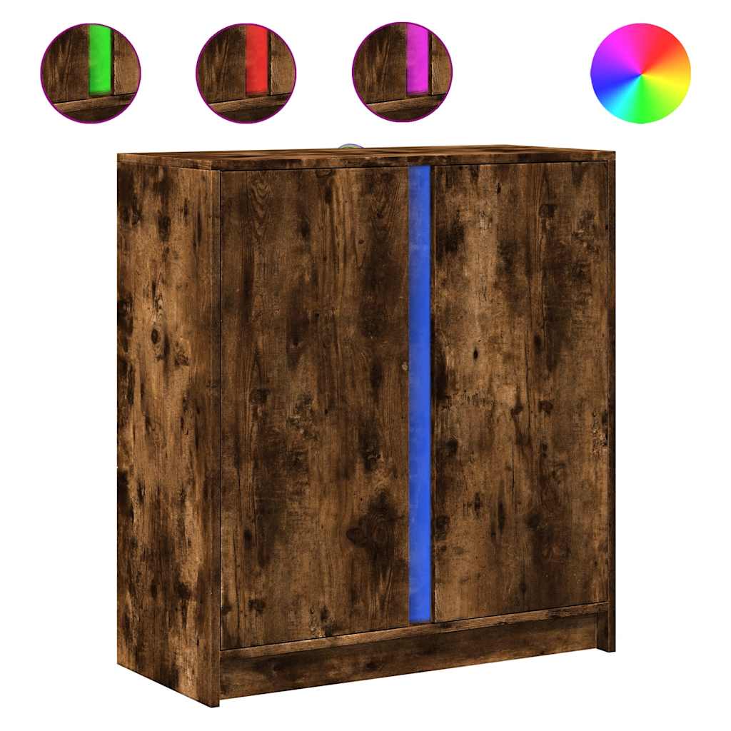 füstös tölgy szerelt fa tálalószekrény LED-del 77 x 34 x 85 cm