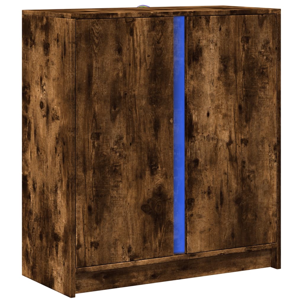 füstös tölgy szerelt fa tálalószekrény LED-del 77 x 34 x 85 cm