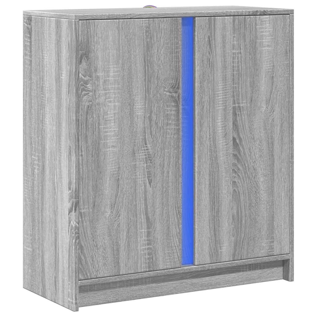 szürke sonoma szerelt fa tálalószekrény LED-del 77 x 34 x 85 cm