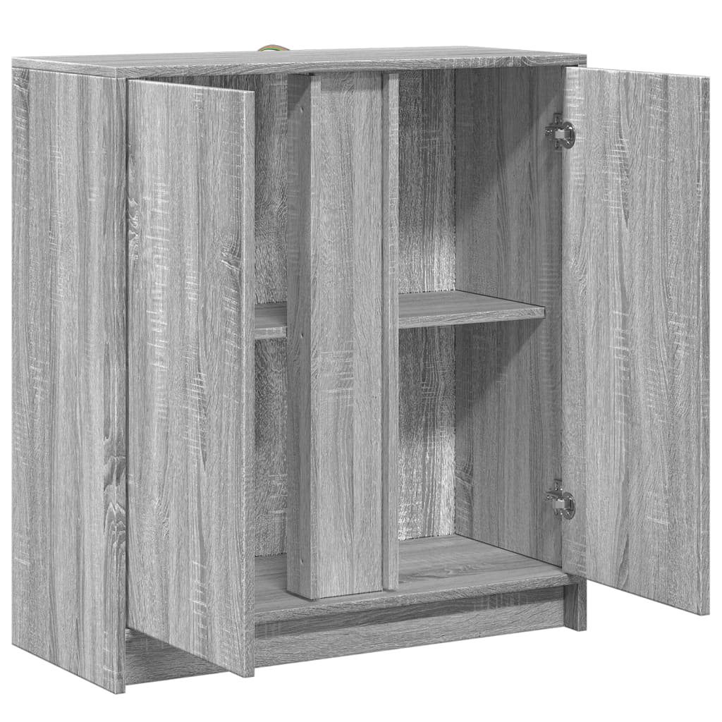 szürke sonoma szerelt fa tálalószekrény LED-del 77 x 34 x 85 cm
