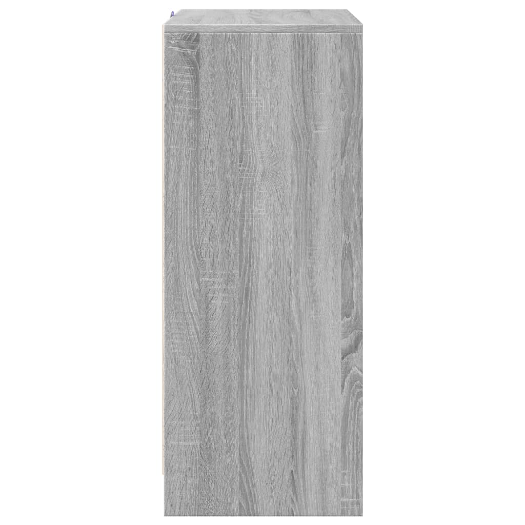 szürke sonoma szerelt fa tálalószekrény LED-del 77 x 34 x 85 cm