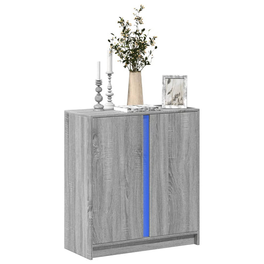 szürke sonoma szerelt fa tálalószekrény LED-del 77 x 34 x 85 cm