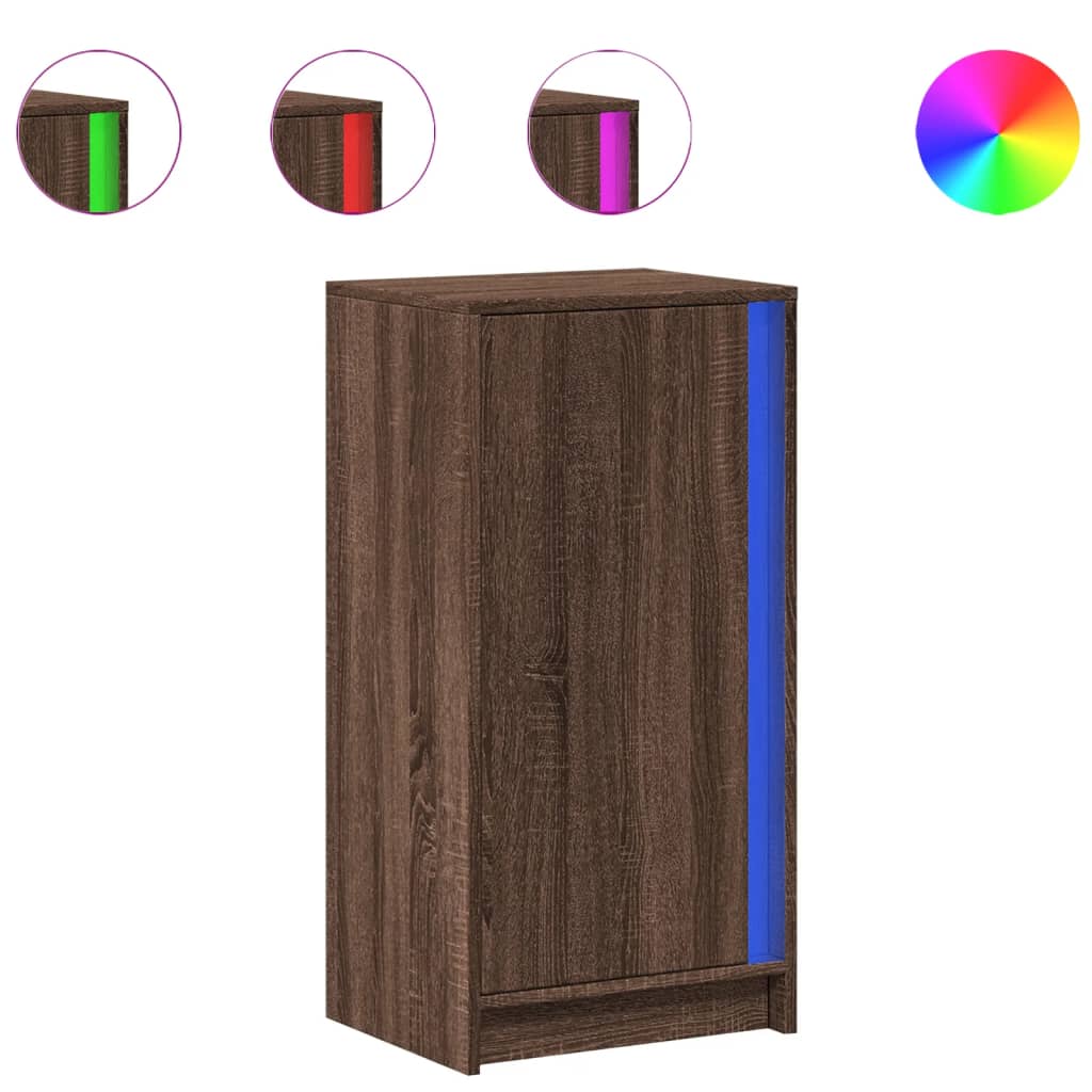 barna tölgy szerelt fa LED-es tálalószekrény 42,5 x 34 x 85 cm