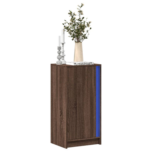 barna tölgy szerelt fa LED-es tálalószekrény 42,5 x 34 x 85 cm