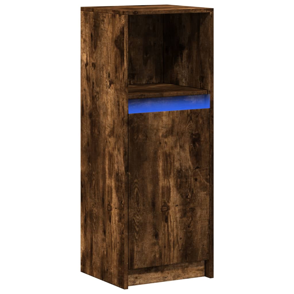 füstös tölgy szerelt fa tálalószekrény LED-del 38 x 34 x 100 cm