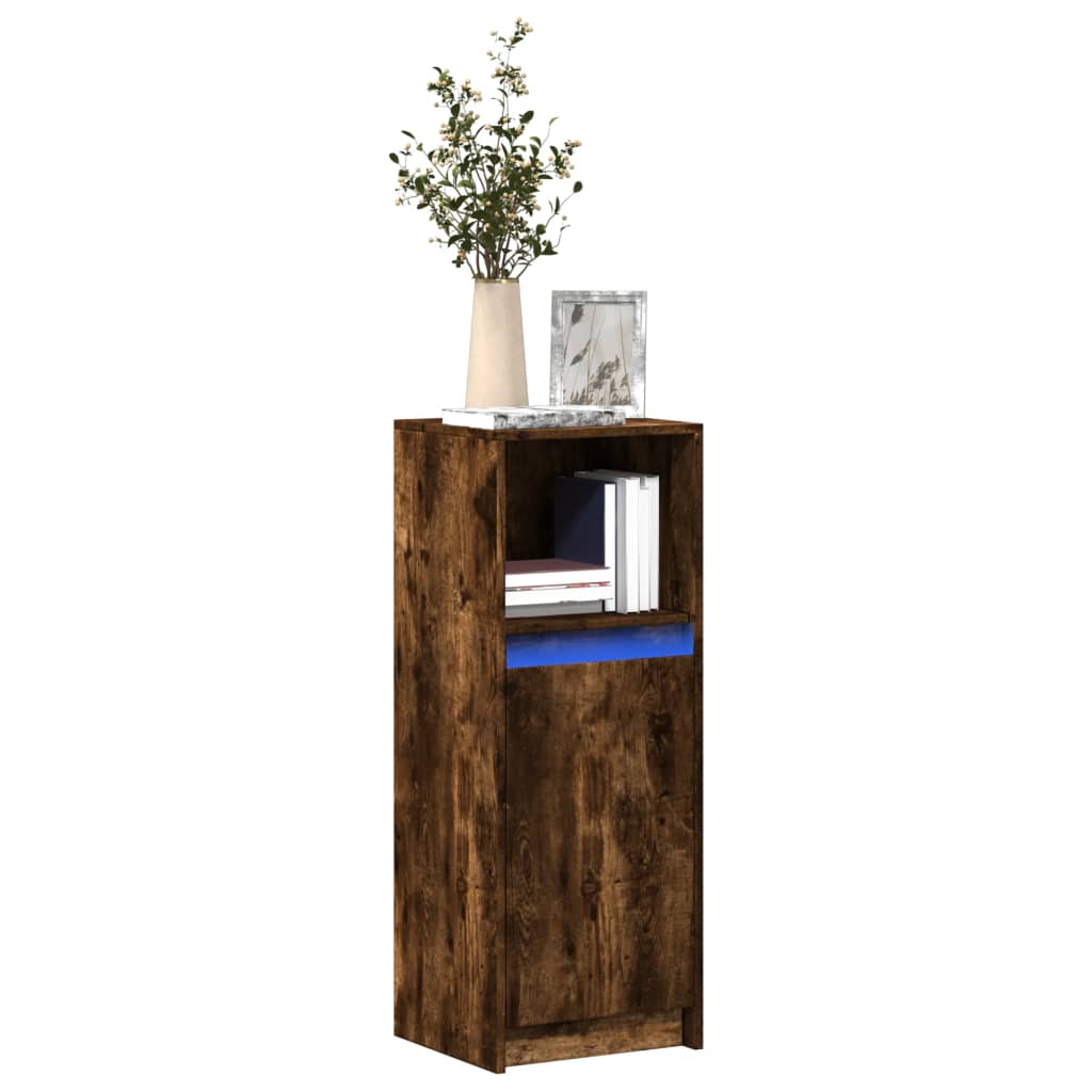füstös tölgy szerelt fa tálalószekrény LED-del 38 x 34 x 100 cm