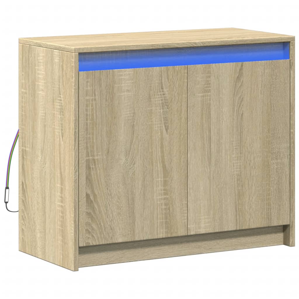 sonoma tölgy szerelt fa tálalószekrény LED-del 72 x 34 x 61 cm