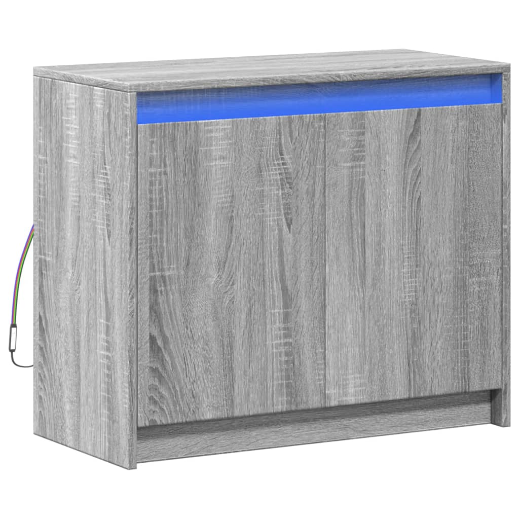 szürke sonoma szerelt fa tálalószekrény LED-del 72 x 34 x 61 cm