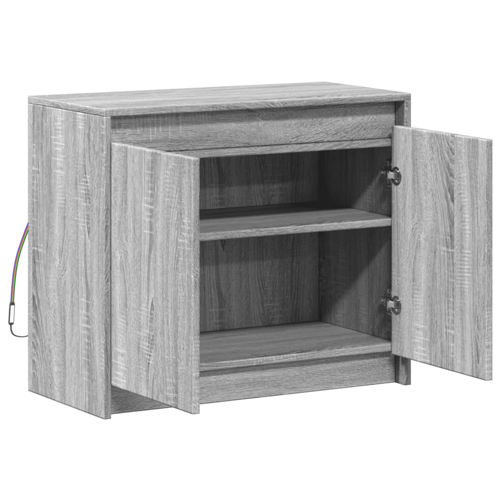 szürke sonoma szerelt fa tálalószekrény LED-del 72 x 34 x 61 cm