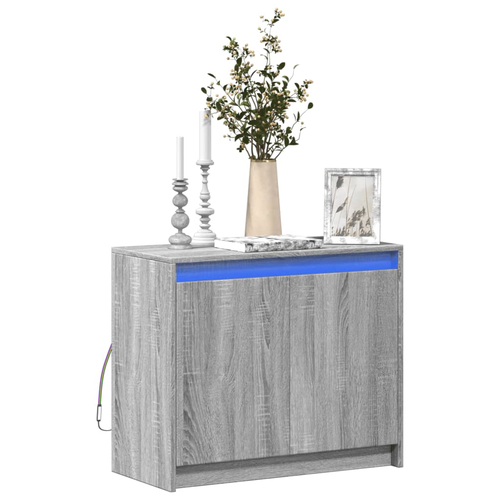 szürke sonoma szerelt fa tálalószekrény LED-del 72 x 34 x 61 cm