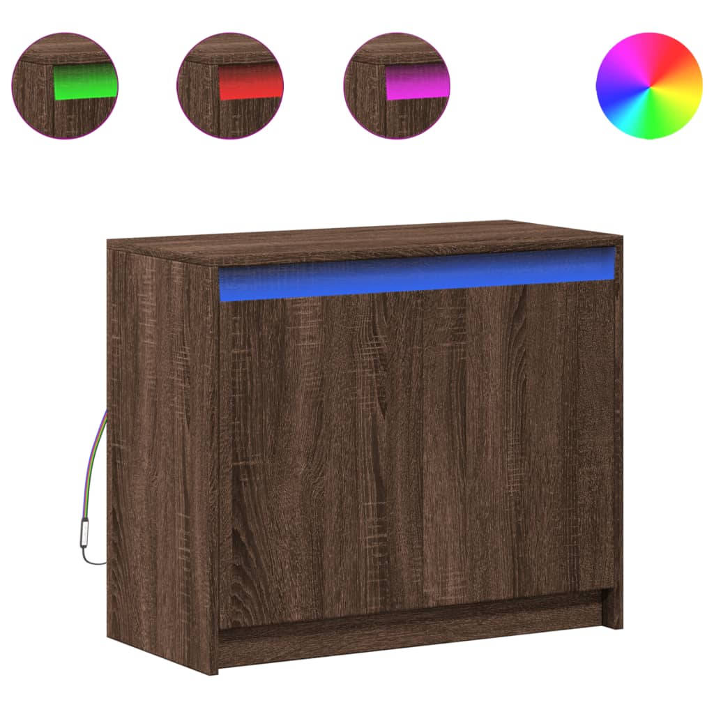 barna tölgy színű szerelt fa tálalószekrény LED-del 72x34x61 cm